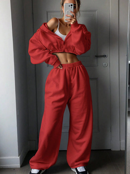 2 Piece Women's Long Sleeve Sporty Hoodie Set