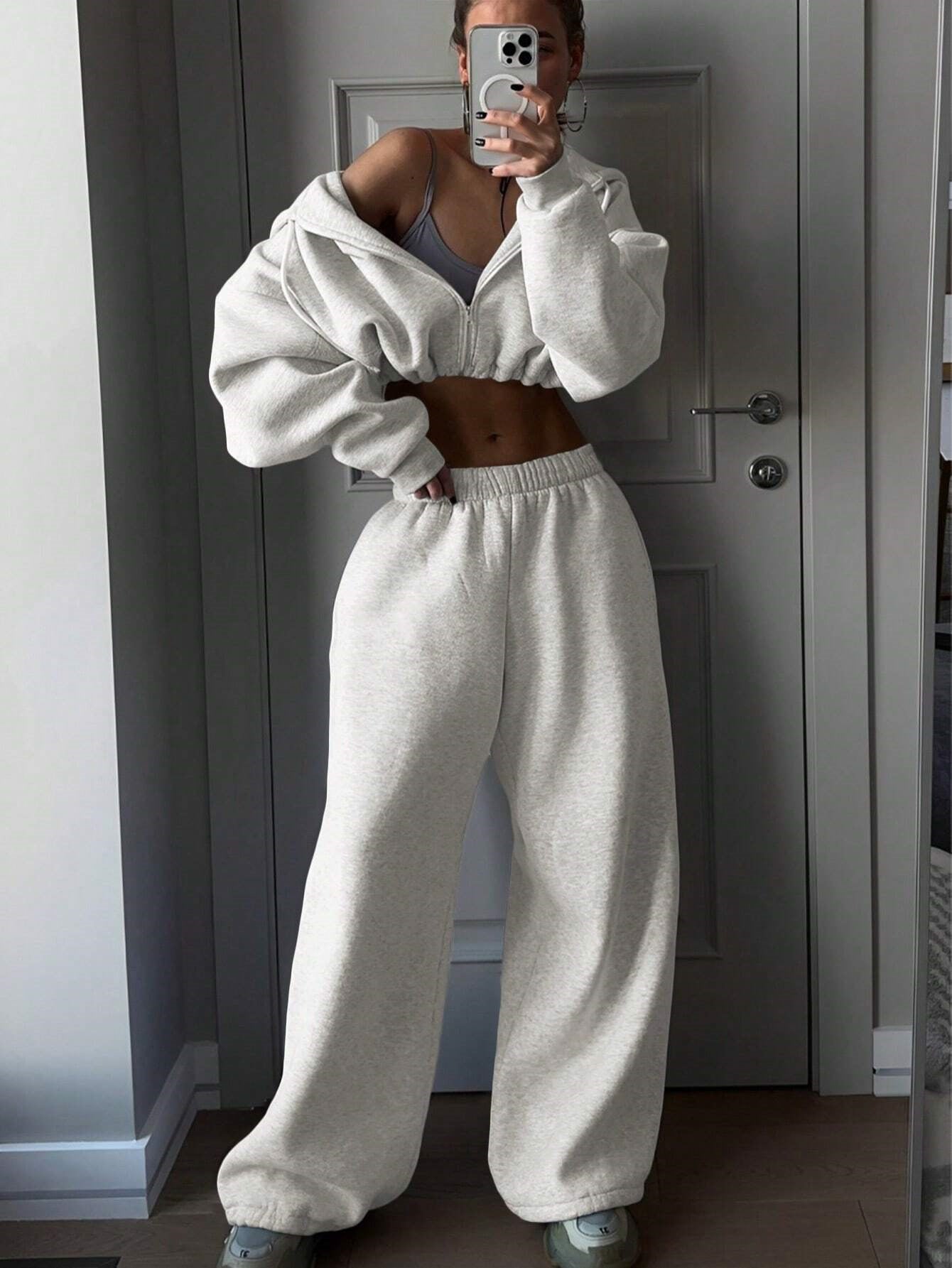 2 Piece Women's Long Sleeve Sporty Hoodie Set