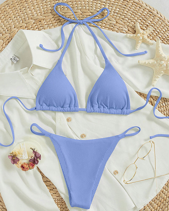 Hanging neck tie bikini multi-color