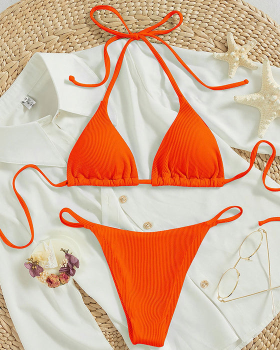 Hanging neck tie bikini multi-color