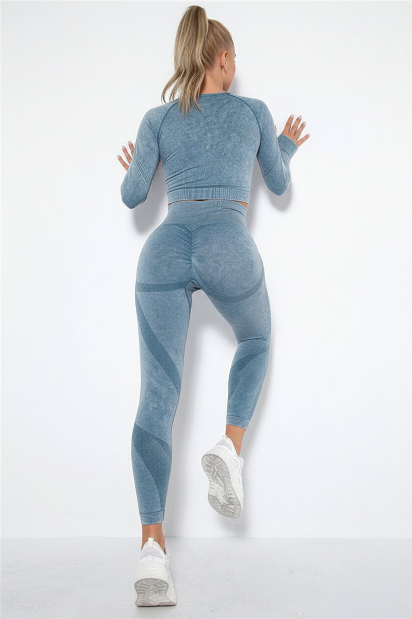 Push-up Sport Long-Sleeve Top Scrunch Butt Leggings 2 Piece Yoga Set