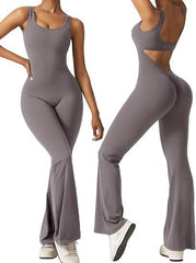 Women's sleeveless flared jumpsuit sexy backless vest tight fitting hip lifting yoga jumpsuit