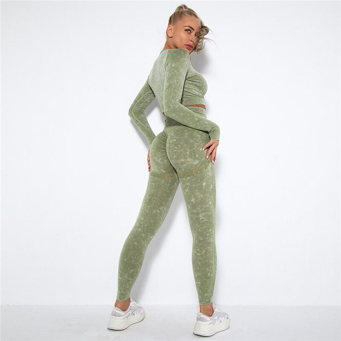 Push-up Sport Long-Sleeve Top Scrunch Butt Leggings 2 Piece Yoga Set