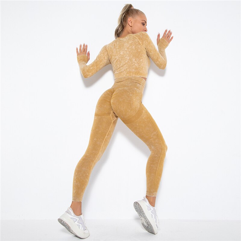 Push-up Sport Long-Sleeve Top Scrunch Butt Leggings 2 Piece Yoga Set