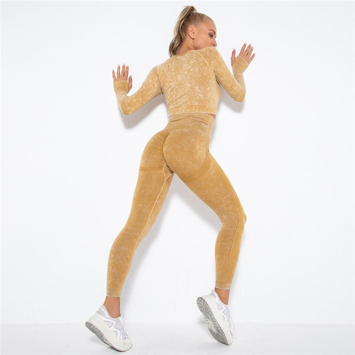 Push-up Sport Long-Sleeve Top Scrunch Butt Leggings 2 Piece Yoga Set