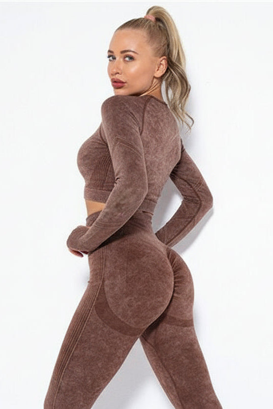 Push-up Sport Long-Sleeve Top Scrunch Butt Leggings 2 Piece Yoga Set