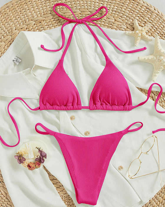 Hanging neck tie bikini multi-color