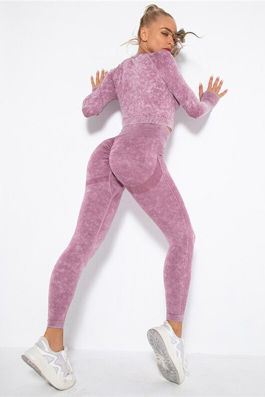 Push-up Sport Long-Sleeve Top Scrunch Butt Leggings 2 Piece Yoga Set