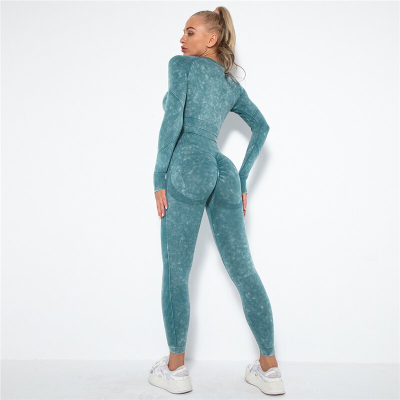 Push-up Sport Long-Sleeve Top Scrunch Butt Leggings 2 Piece Yoga Set