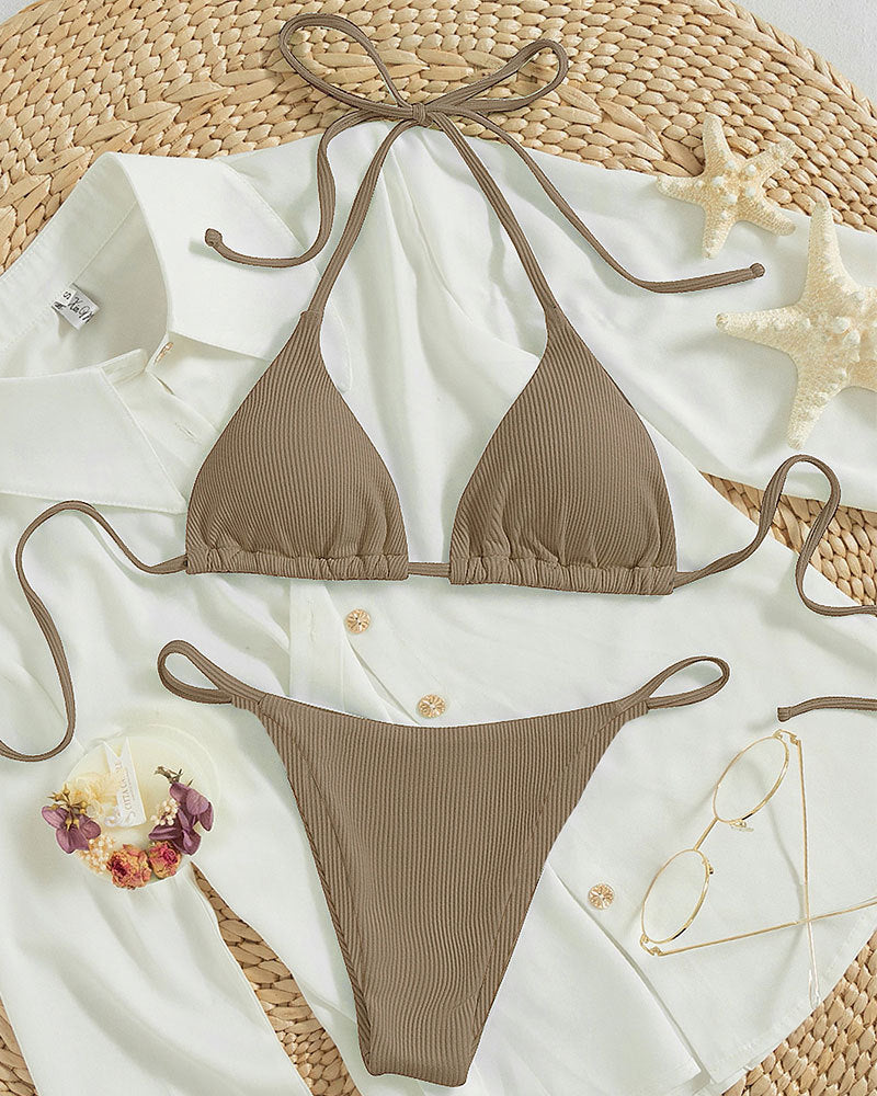 Hanging neck tie bikini multi-color