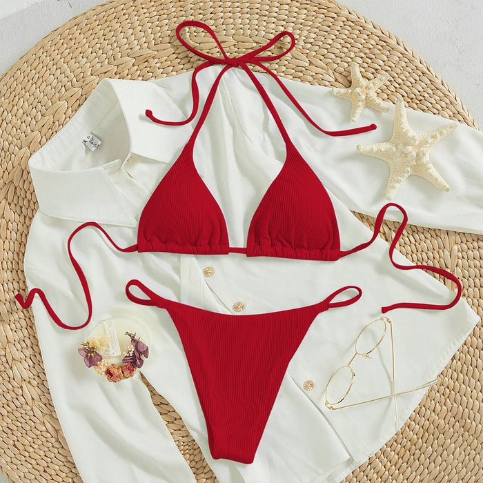 Hanging neck tie bikini multi-color