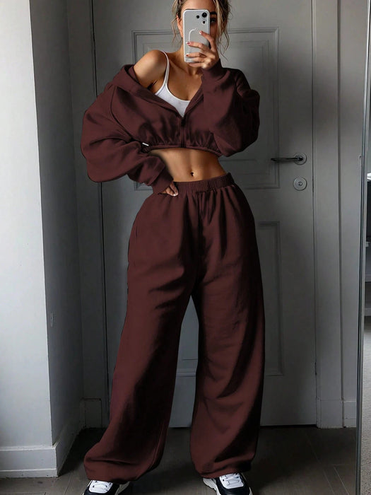 2 Piece Women's Long Sleeve Sporty Hoodie Set