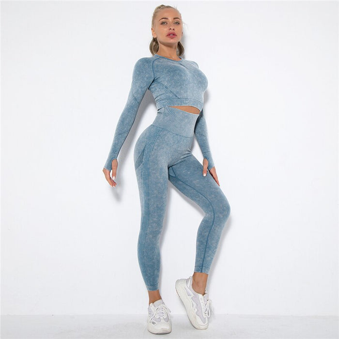 Push-up Sport Long-Sleeve Top Scrunch Butt Leggings 2 Piece Yoga Set