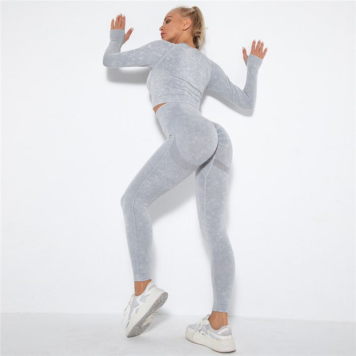 Push-up Sport Long-Sleeve Top Scrunch Butt Leggings 2 Piece Yoga Set
