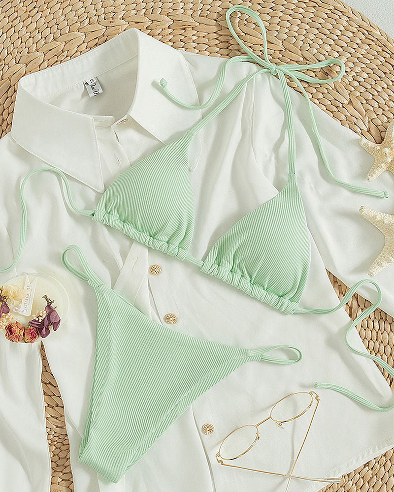 Hanging neck tie bikini multi-color