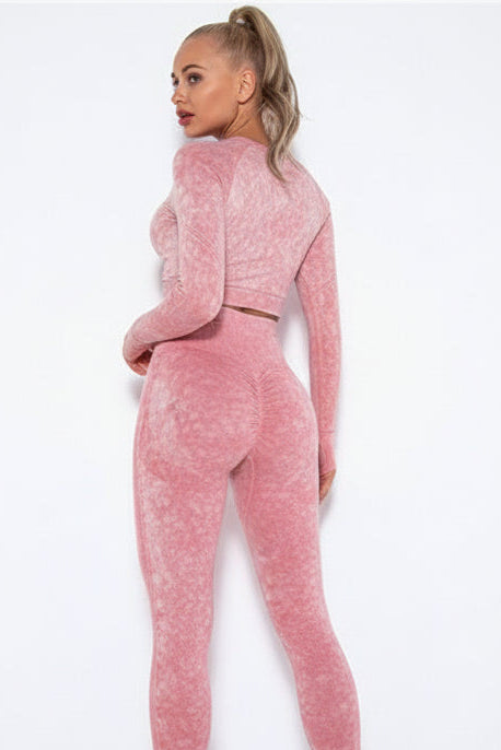 Push-up Sport Long-Sleeve Top Scrunch Butt Leggings 2 Piece Yoga Set